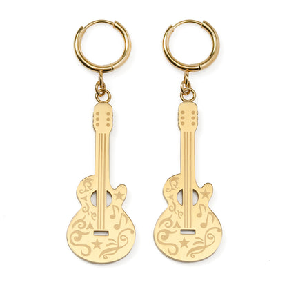 Grand Ole Opry 18K Gold Plated Stainless Steel Guitar Earrings Image 1