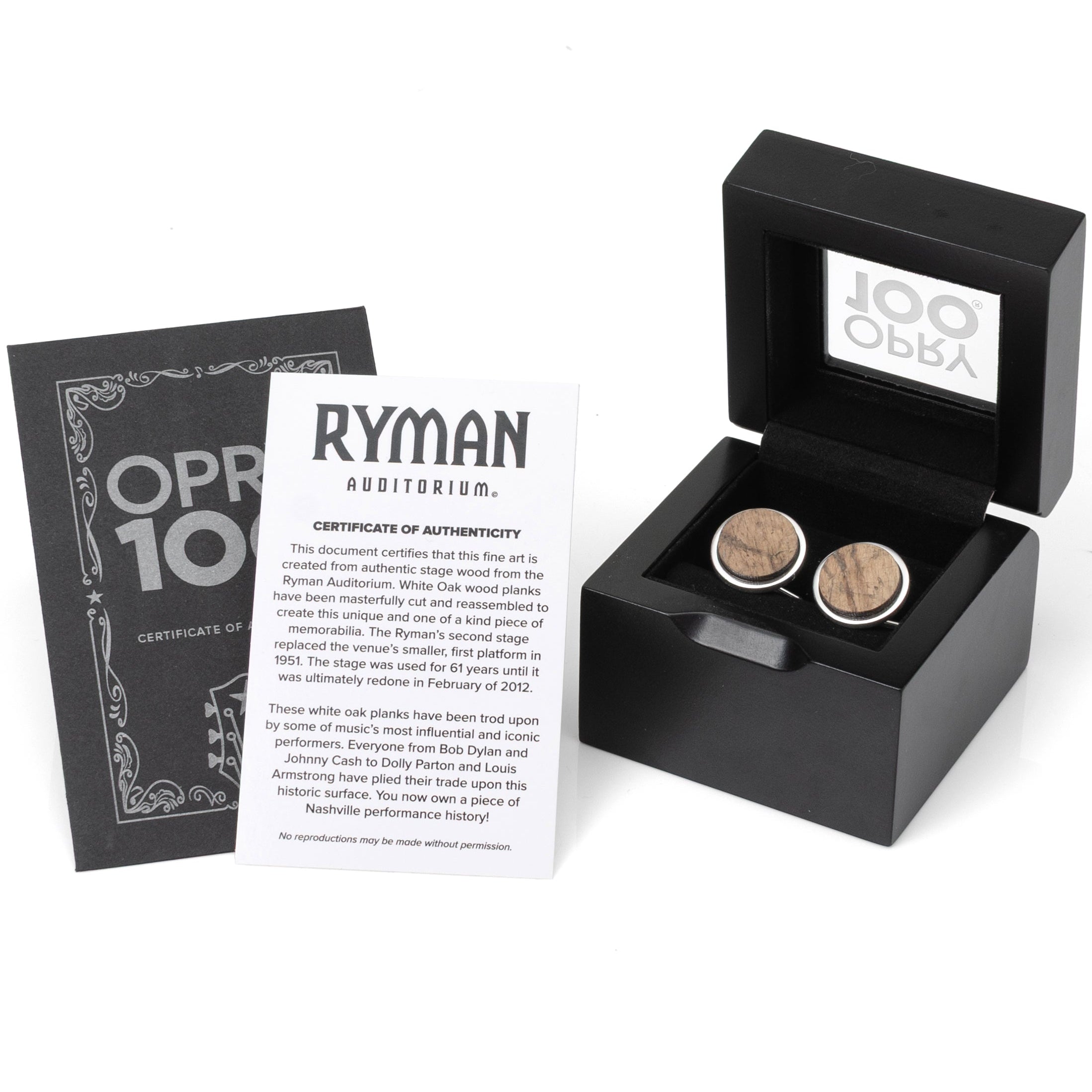 Ryman Auditorium White Oakwood Gunmetal Cufflinks