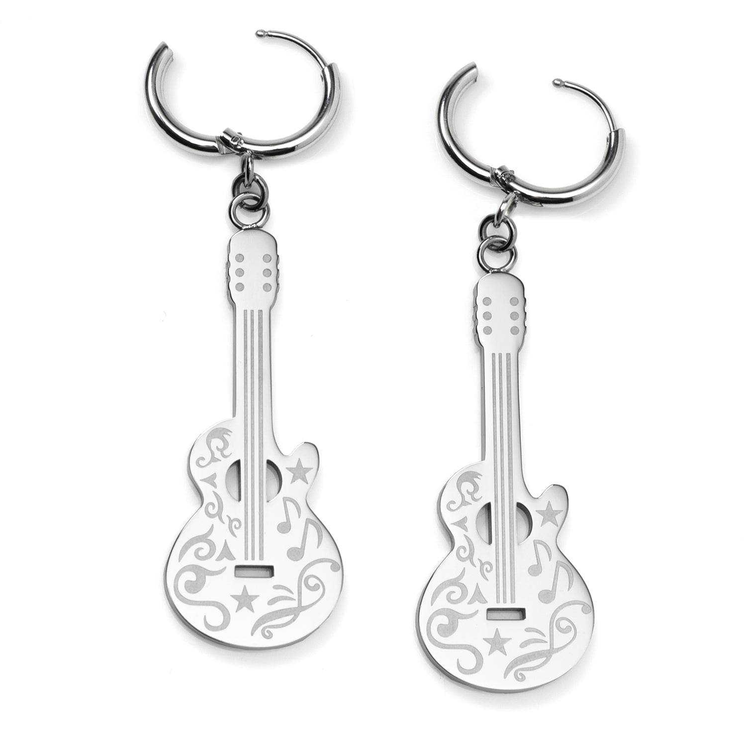 Grand Ole Opry Stainless Steel Silver Guitar Earrings Image 2