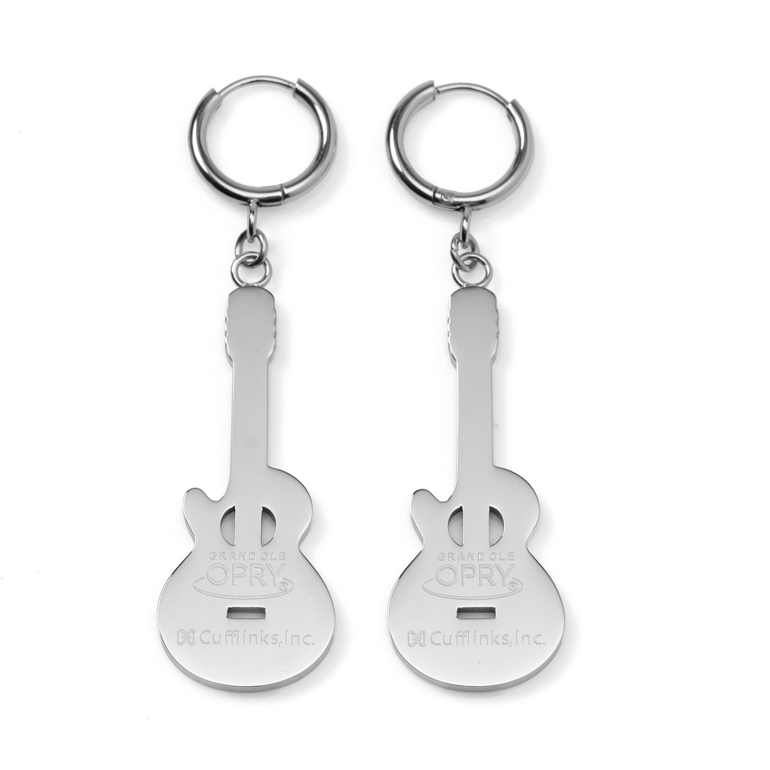 Grand Ole Opry Stainless Steel Silver Guitar Earrings Image 3