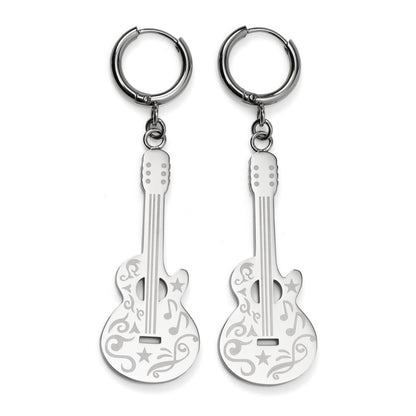 Grand Ole Opry Stainless Steel Silver Guitar Earrings Image 1