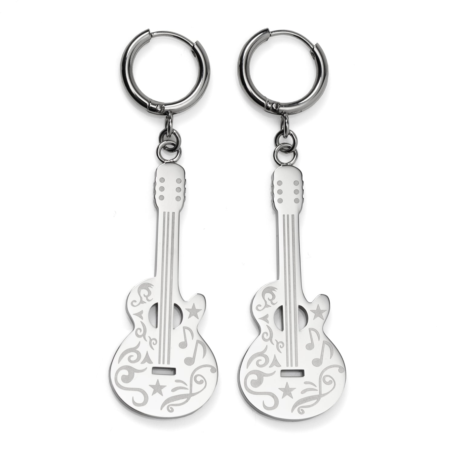 Grand Ole Opry Stainless Steel Silver Guitar Earrings Image 1