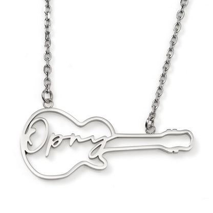 Grand Ole Opry Stainless Steel Silver Guitar Necklace Image 1
