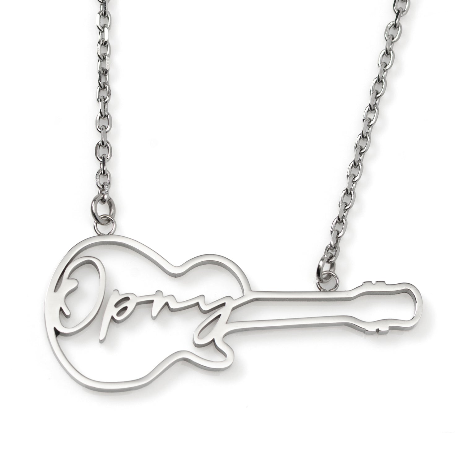 Grand Ole Opry Stainless Steel Silver Guitar Necklace Image 1