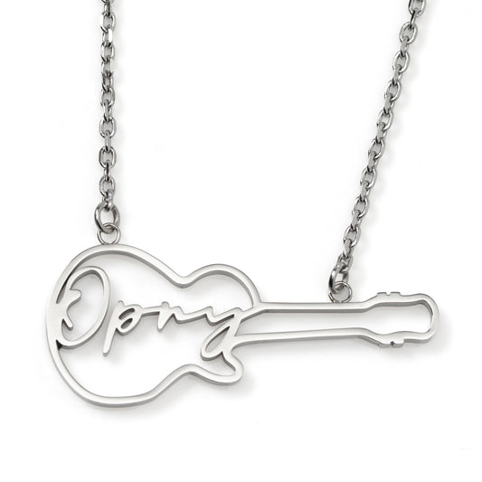 Grand Ole Opry Stainless Steel Silver Guitar Necklace Image 1