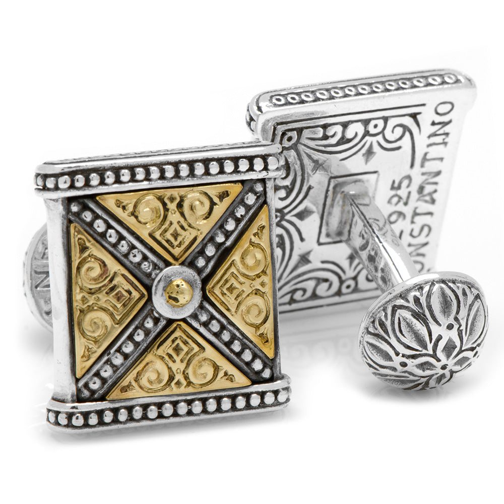 Sterling Silver & Bronze Ornate X-Detail Square Cufflinks Image 2