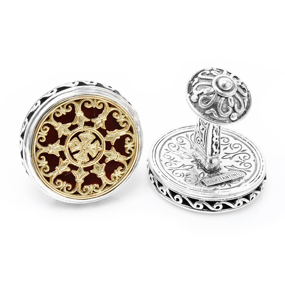 Konstantino Round Scroll with Carnelian Stone Cufflinks Image 2