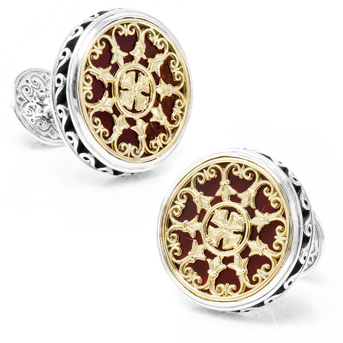 Konstantino Round Scroll with Carnelian Stone Cufflinks