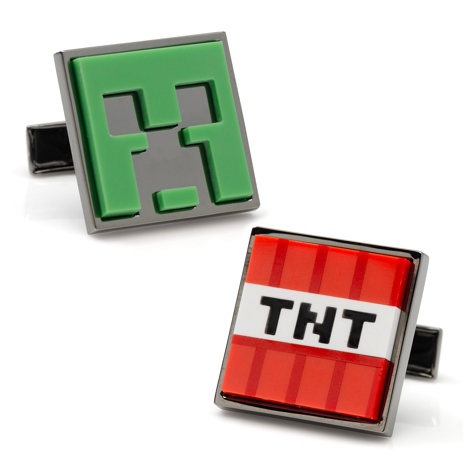 Minecraft Creeper and TNT Gunmetal Cufflinks Image 1