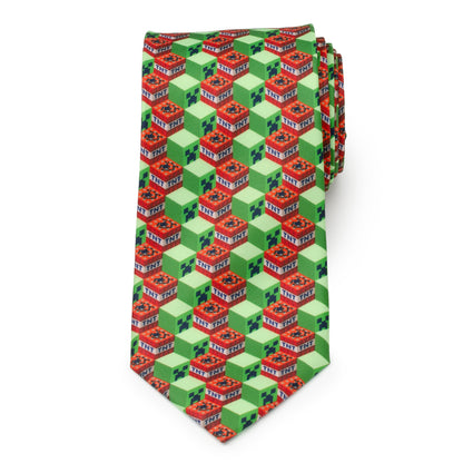 Minecraft Creeper TNT Isometric Green Men's Tie Image 3