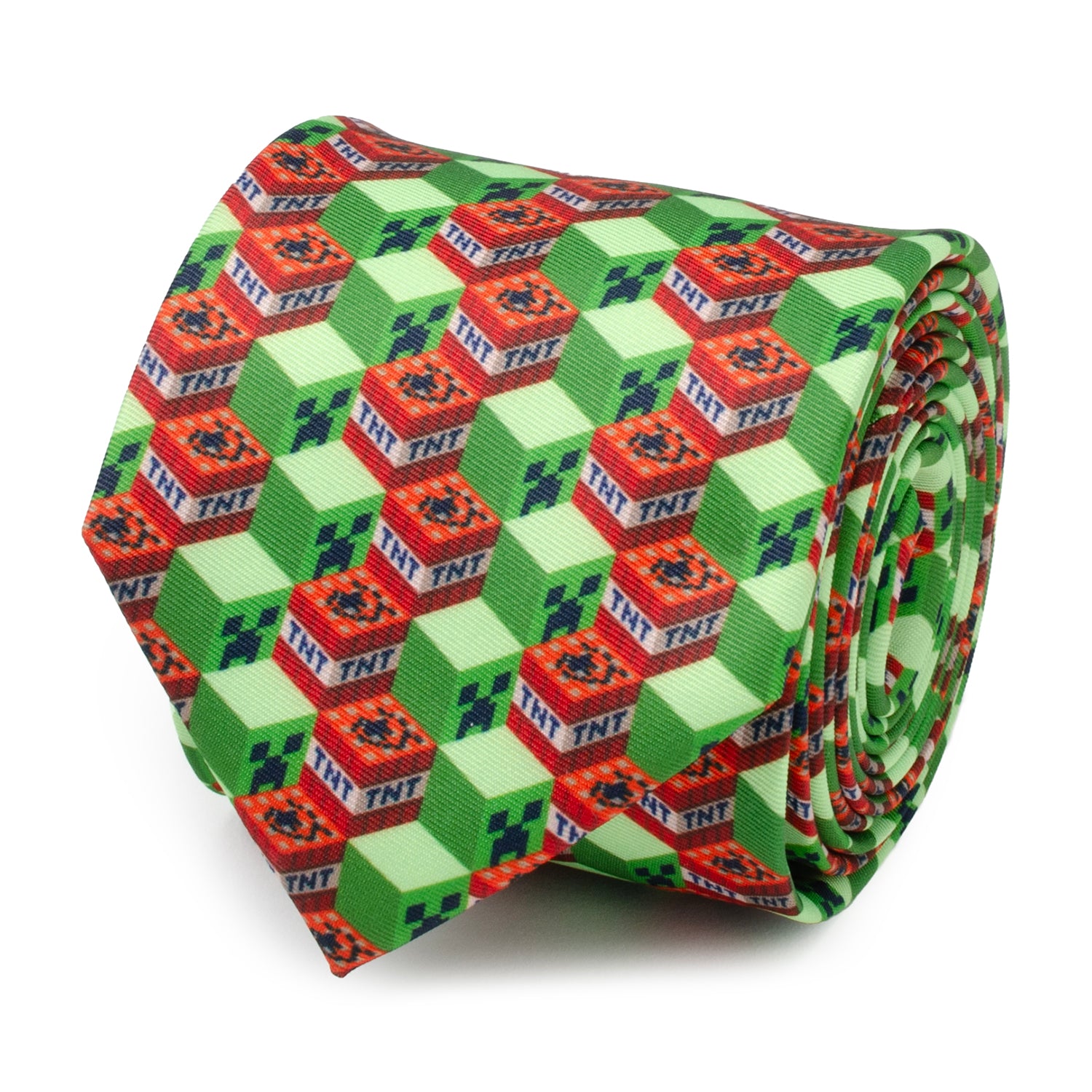 Minecraft Creeper TNT Isometric Green Men's Tie Image 1