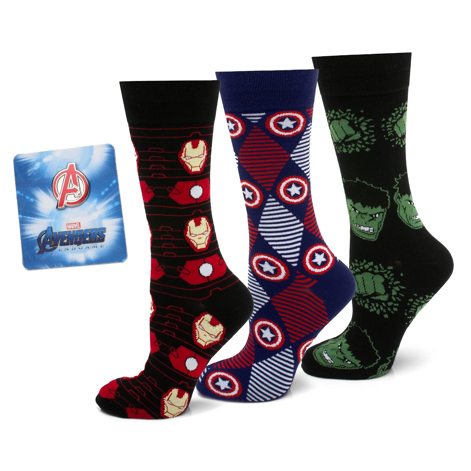 Marvel Avengers Favorites 3 Pair Socks and Lapel Pin Gift Set Image 1