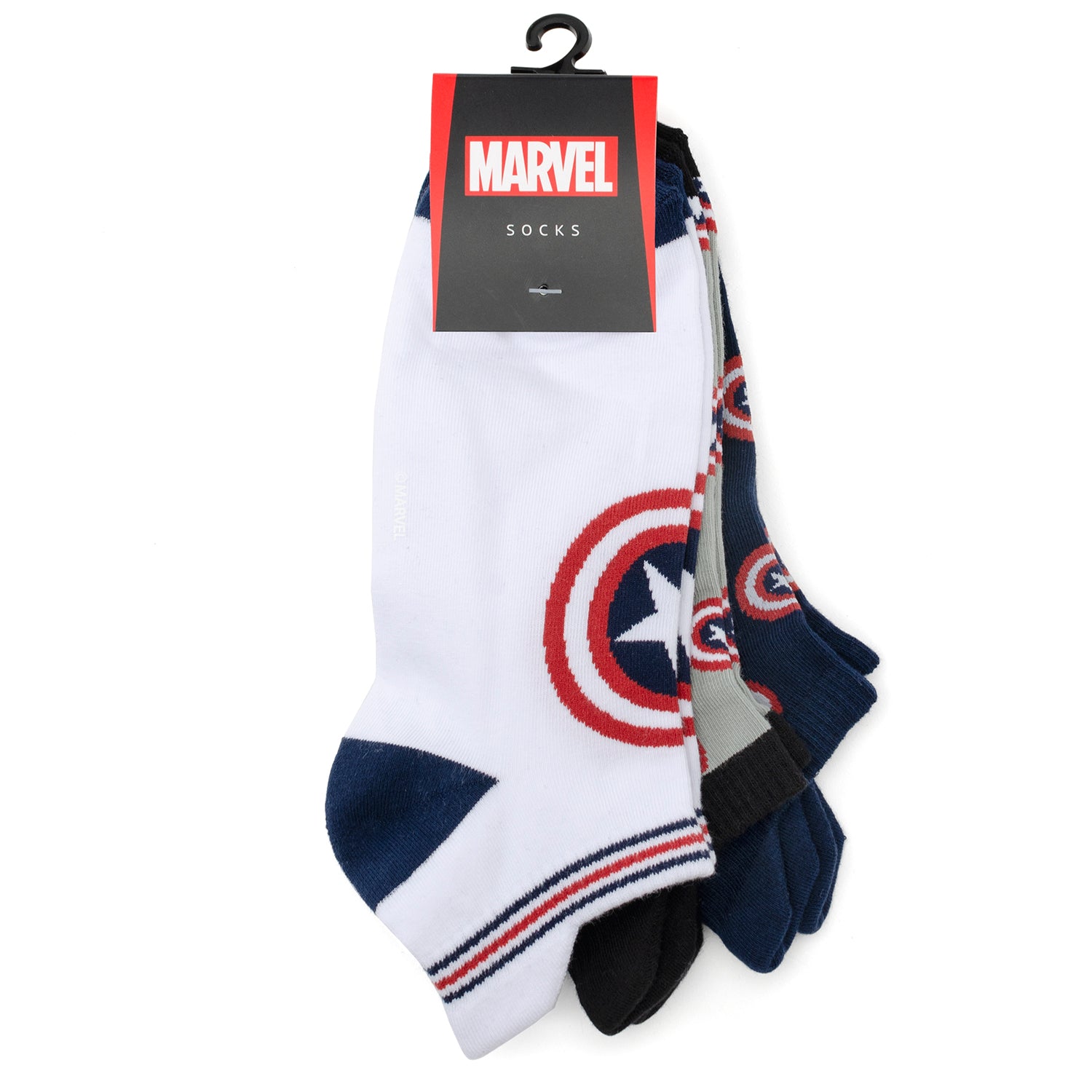 Captain America Ankle Socks 3 Pack and Lapel Pin Gift Set Image 2