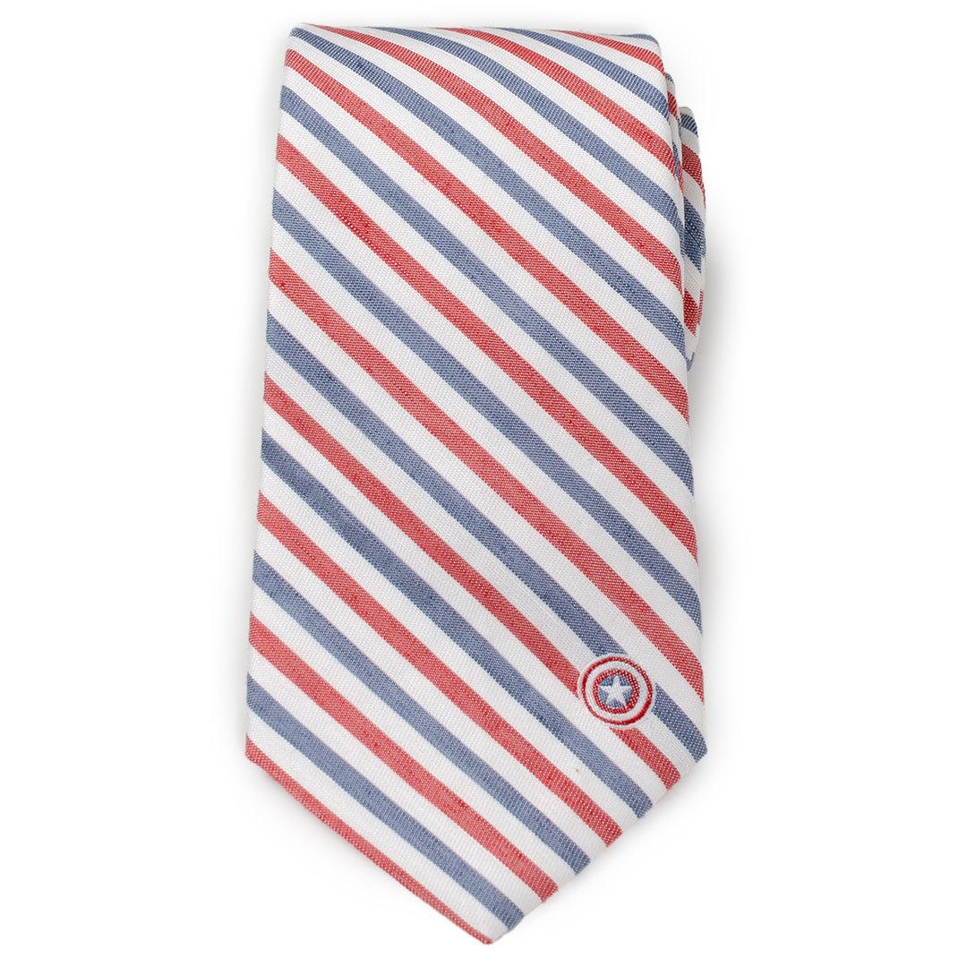 Captain America Striped White Men's Tie Image 3