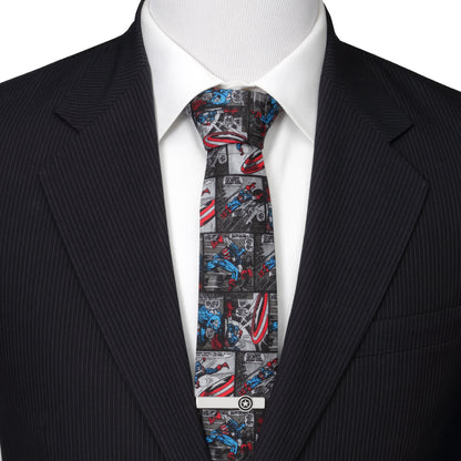 Captain America Comic Gray Men's Tie Image 2