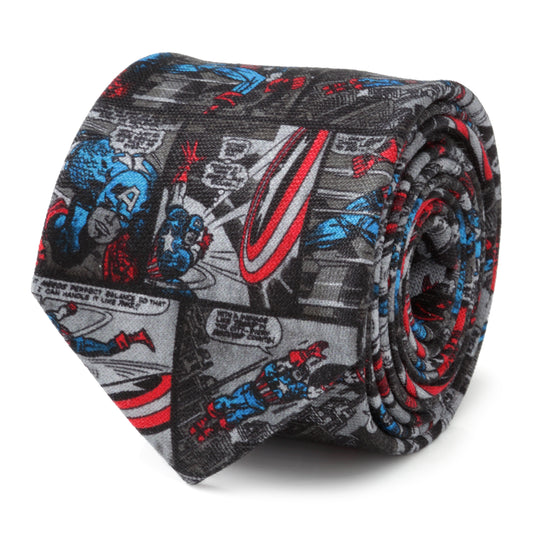 Captain America Comic Gray Men's Tie Image 1