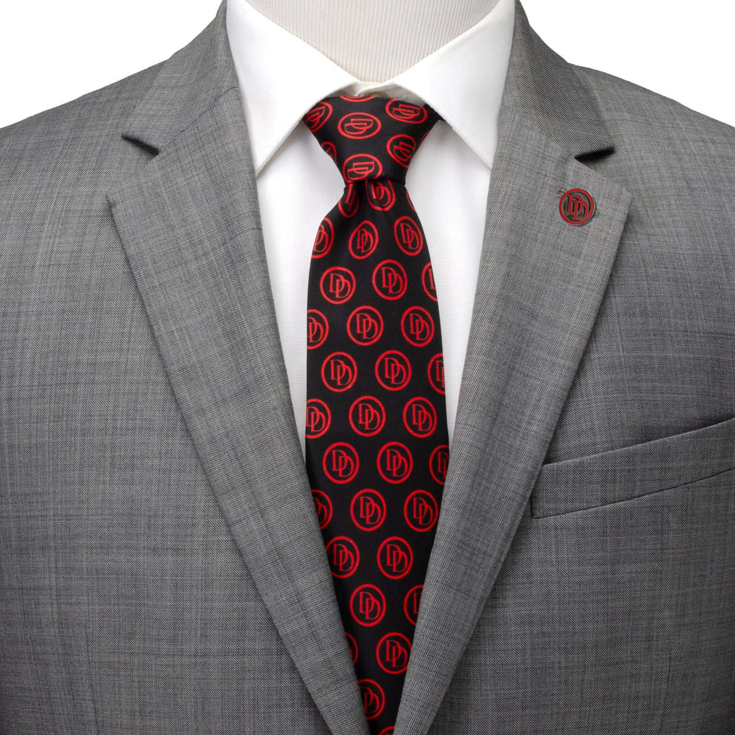 Daredevil Black Men's Tie and Embossed Logo Lapel Pin Gift Set Image 2