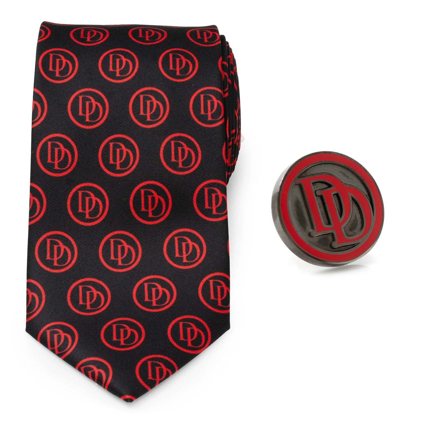 Daredevil Black Men's Tie and Embossed Logo Lapel Pin Gift Set Image 1