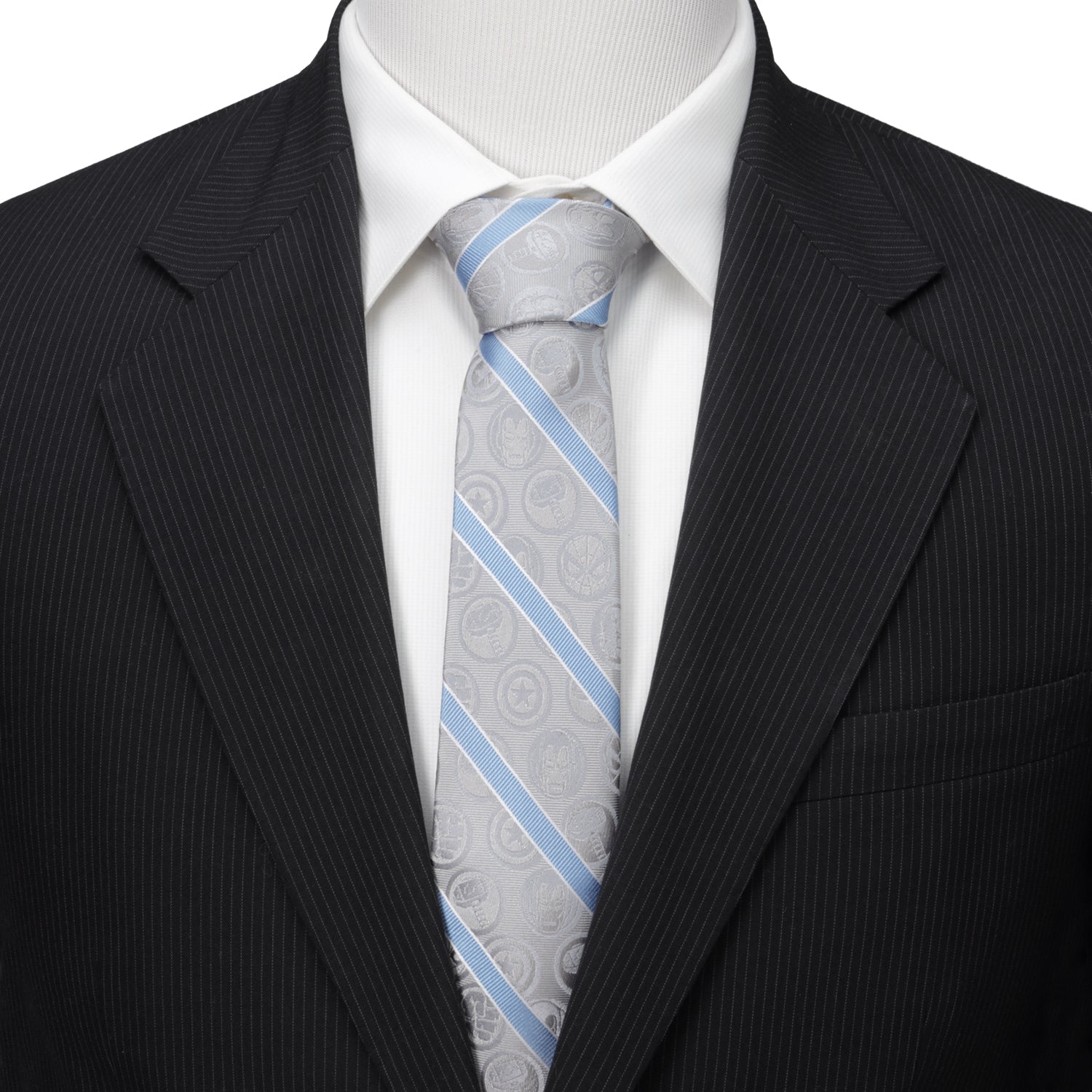 Marvel Comics Gray and Blue Stripe Men's Tie Image 2