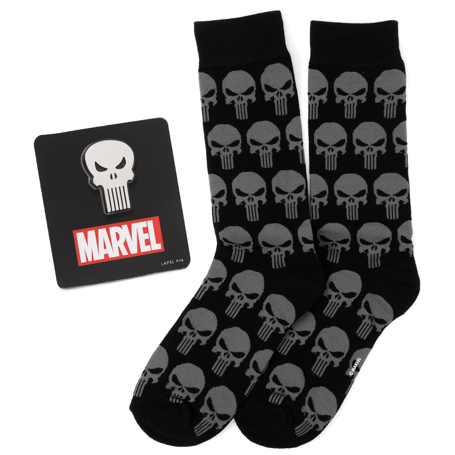 Marvel Punisher Black Socks and Silver Lapel Pin Gift Set Image 1
