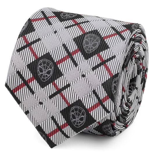 Spider-Man Plaid Black Men's Tie Image 1