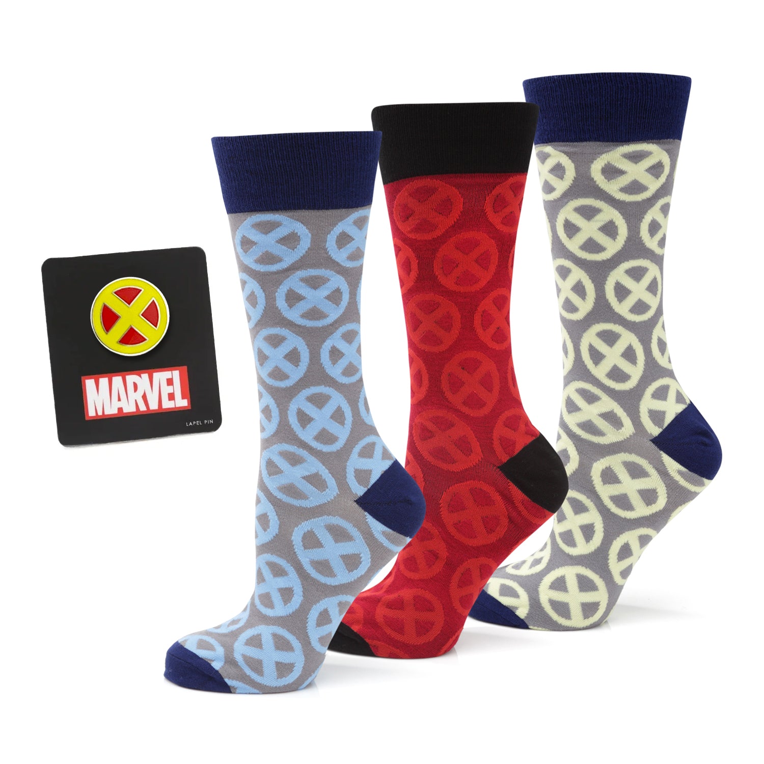 Marvel X-Men Socks 3 Pack with Lapel Pin Gift Set Image 1