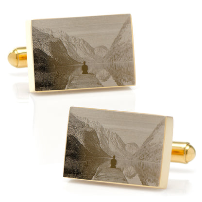 Stainless Steel Gold Plated Block Engravable Cufflinks Image 7