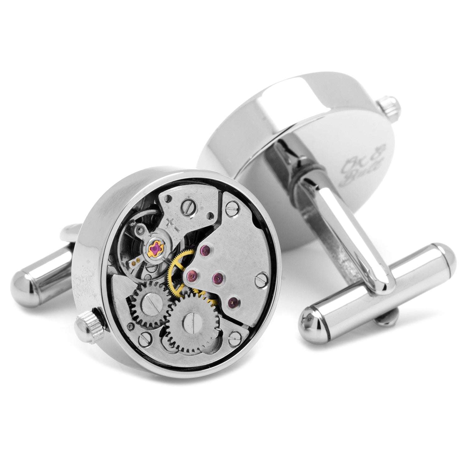 Steampunk Silver Watch Movement Cufflinks Image 2