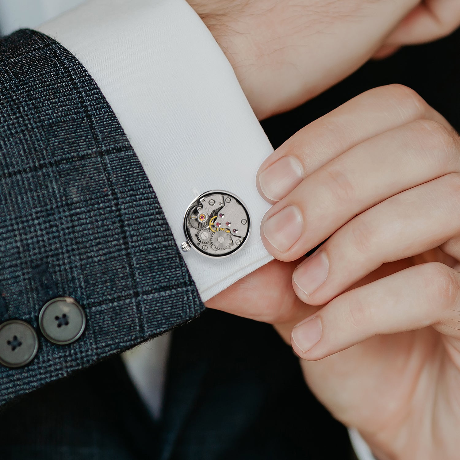 Steampunk Silver Watch Movement Cufflinks Image 5