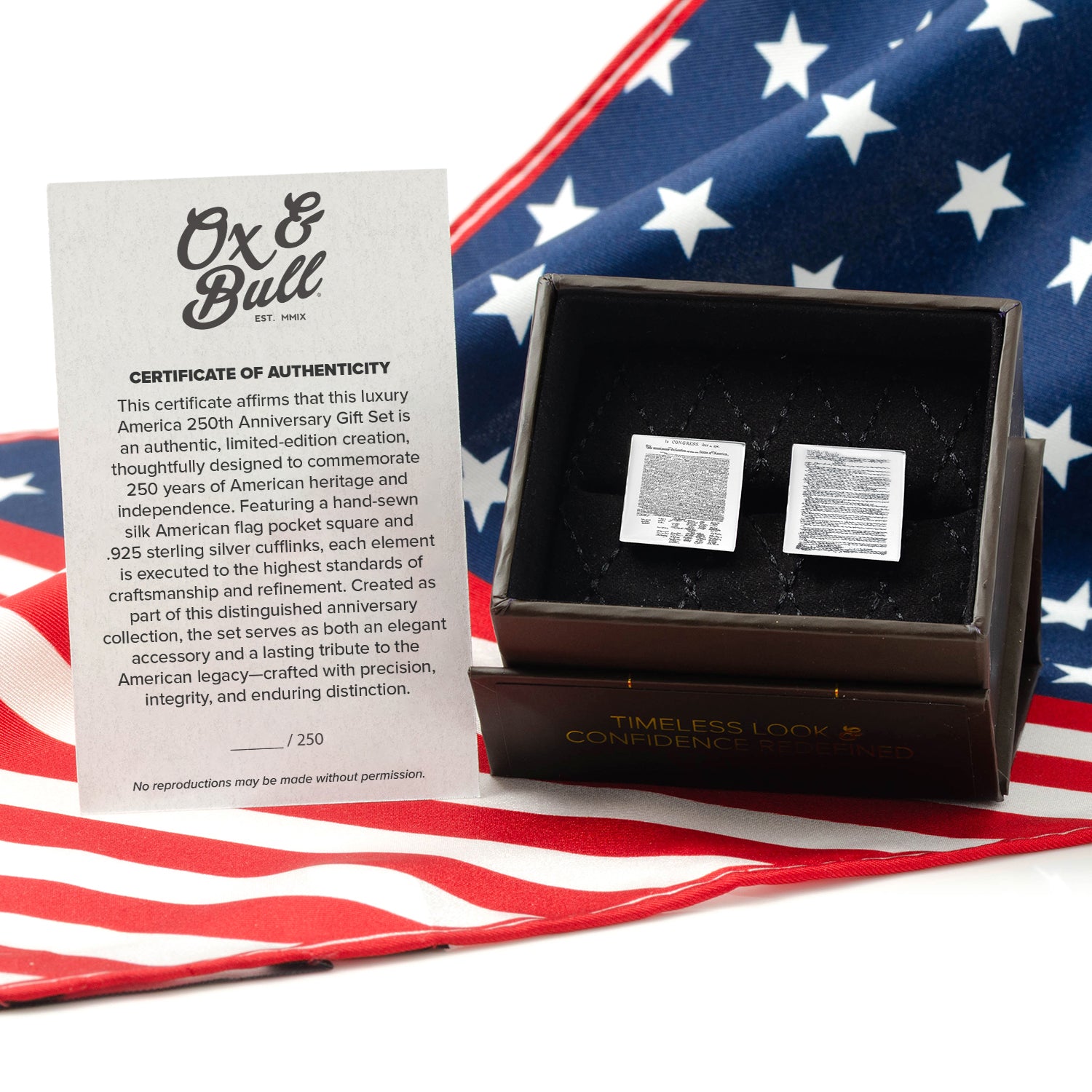 America 250 Heritage Cufflinks and Pocket Square Gift Set  Image 1