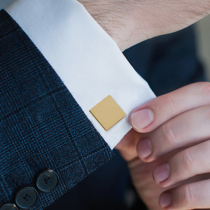 Gold Stainless Engravable Square Cufflinks Image 2