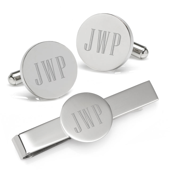 Engravable Round Infinity Cufflinks and Tie Bar Gift Set Image 2