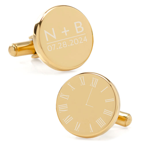 Custom Clock Engravable Gold Cufflinks