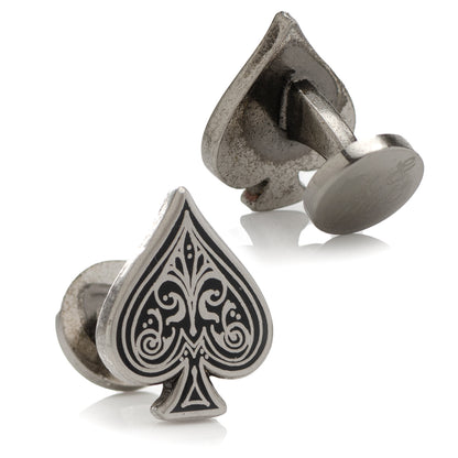 Ace of Spades Antique Silver Cufflinks Image 2