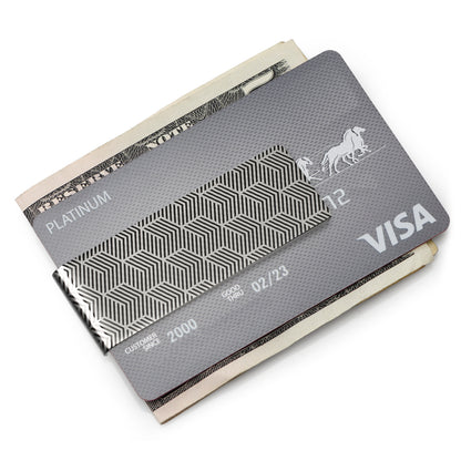 Angular Patterned Stainless Steel Gunmetal Engravable Money Clip Image 2