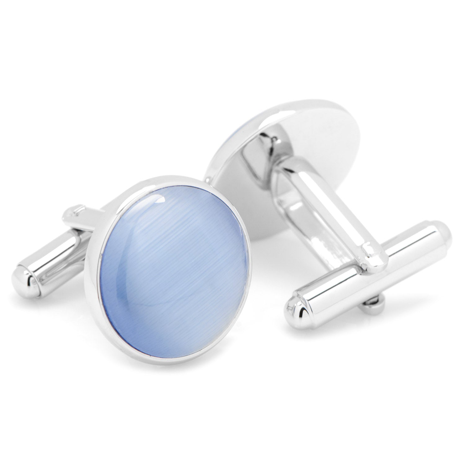 Silver and Blue Catseye Cufflinks Image 2