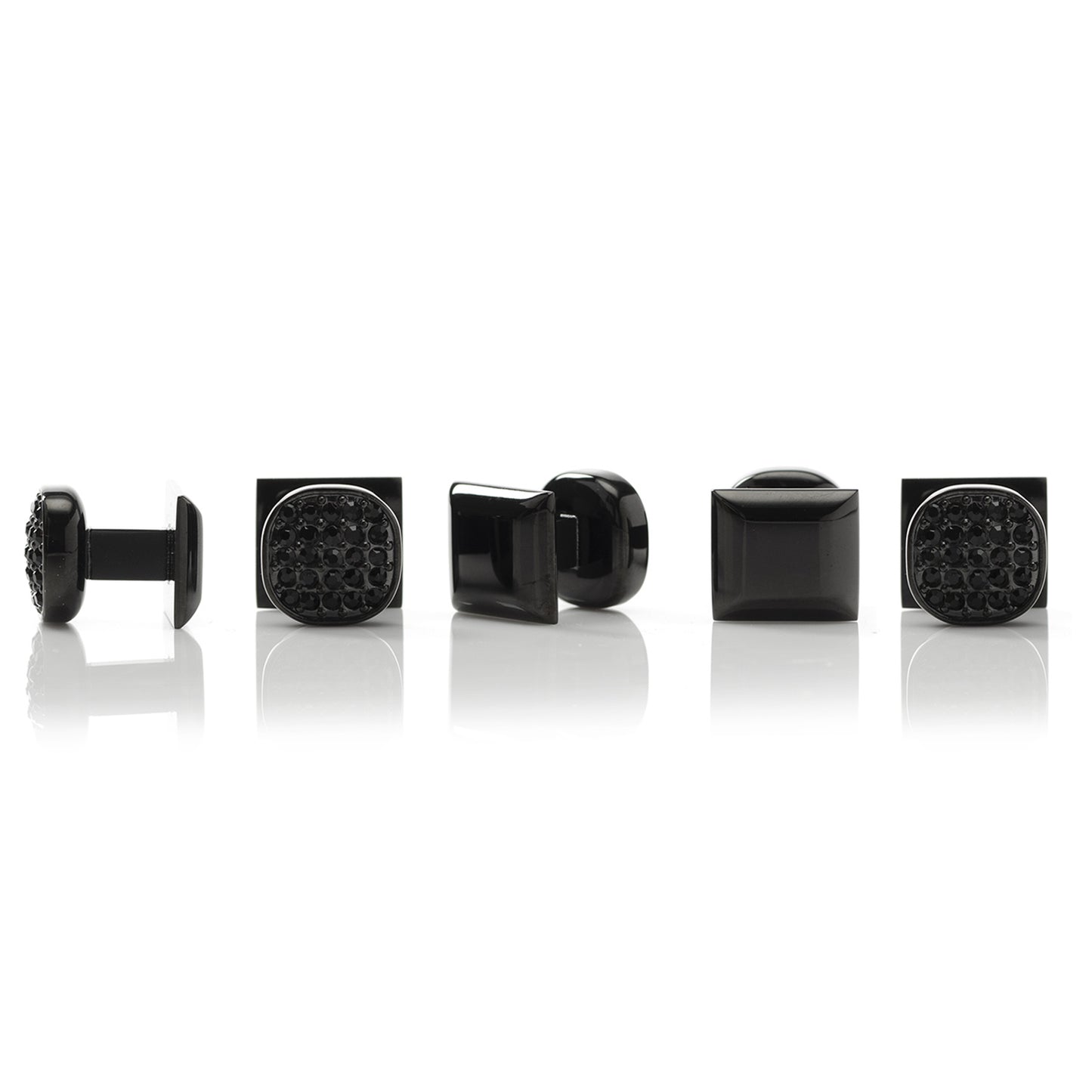 Stainless Steel Black Plated Black Crystal Cufflinks and Stud Set Image 3