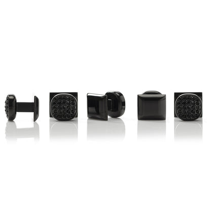 Stainless Steel Black Plated Black Crystal Cufflinks and Stud Set Image 3