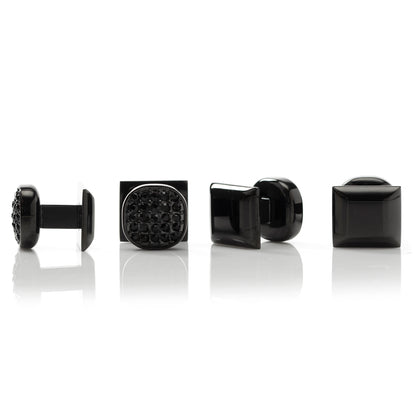 Stainless Steel Black Plated Black Crystal Cufflinks and Stud Set Image 3