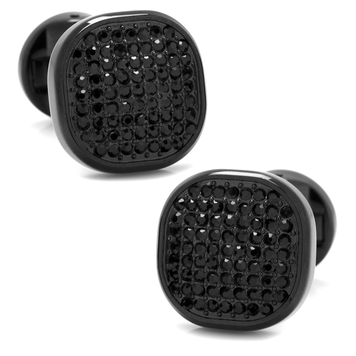 Stainless Steel Black Plated Black Crystal Cufflinks and Stud Set Image 4