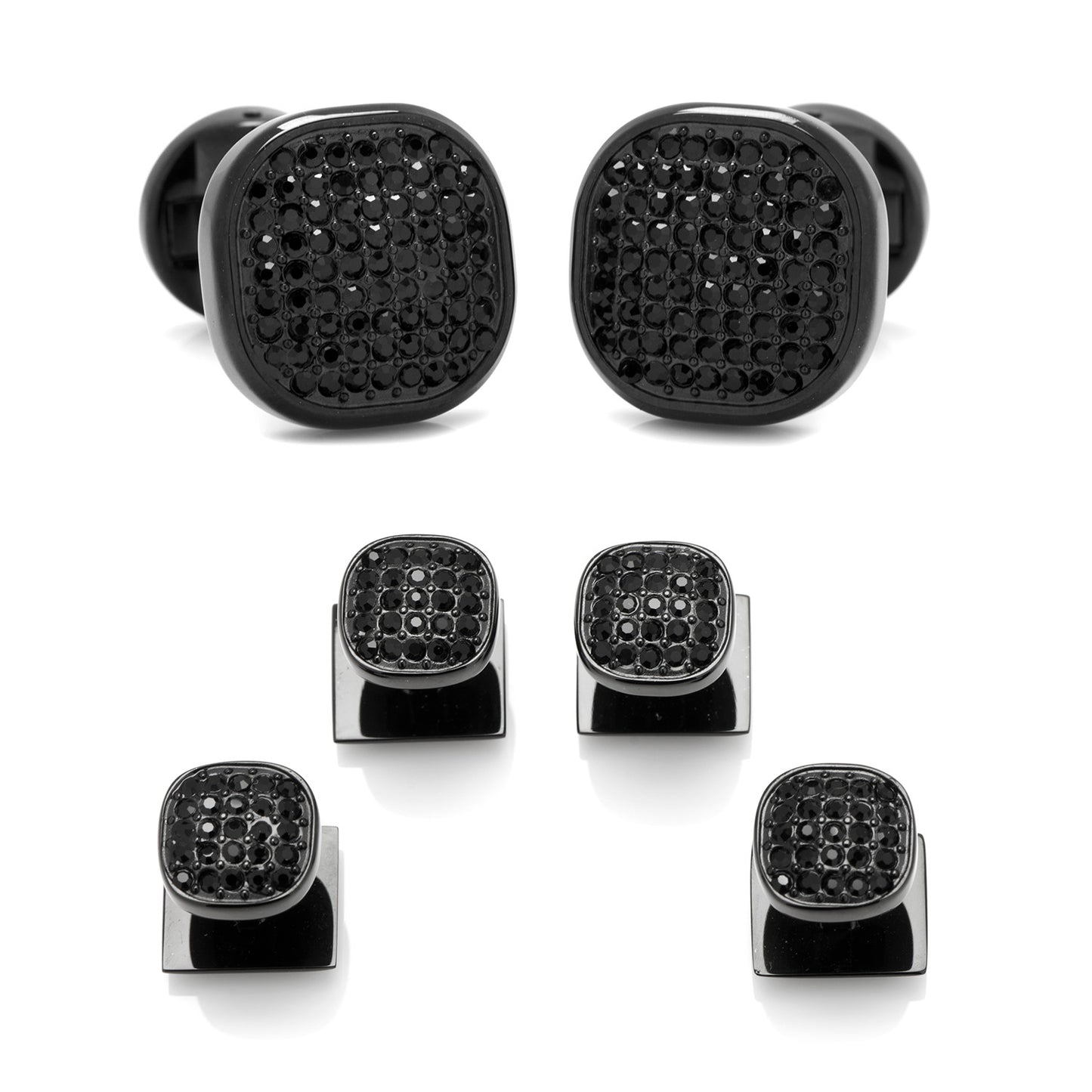 Stainless Steel Black Plated Black Crystal Cufflinks and Stud Set Image 1