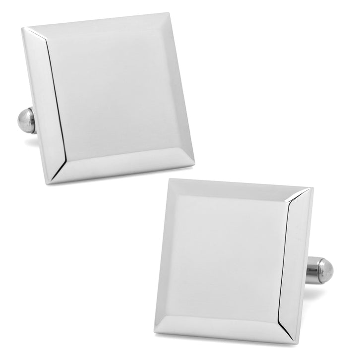 Stainless Steel Beveled Square Engravable Cufflinks and Tie Bar Gift Set Image 7