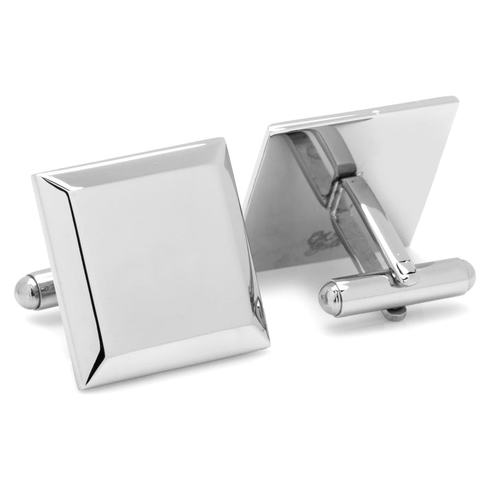 Stainless Steel Beveled Square Engravable Cufflinks and Tie Bar Gift Set Image 8