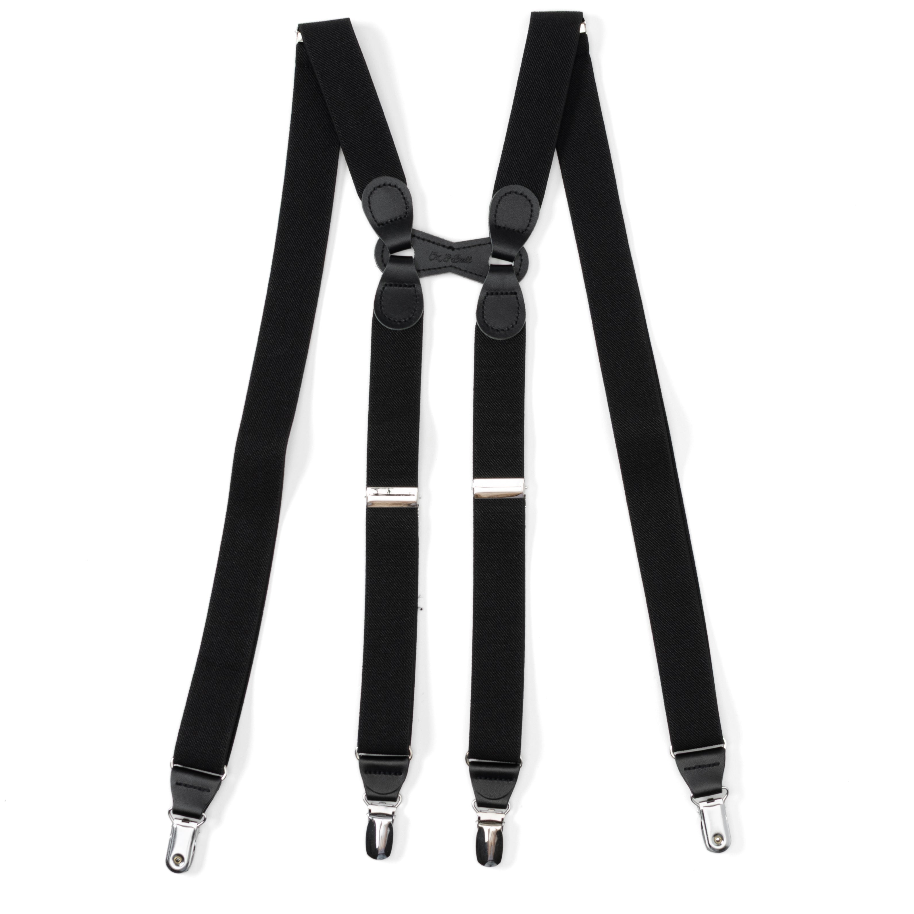 Black Leather/Silver Clip X Back Suspenders Image 3