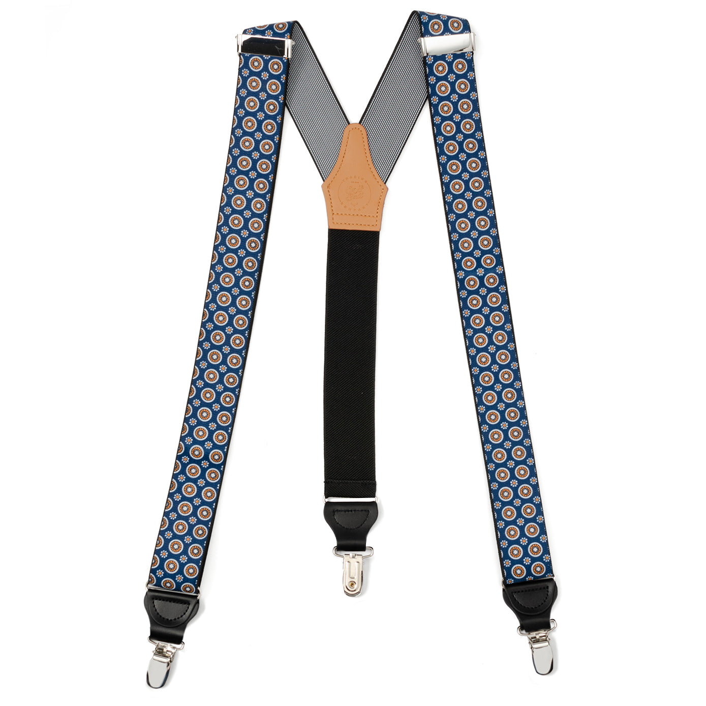 Blue Motif Patterned Convertible Suspenders Image 1