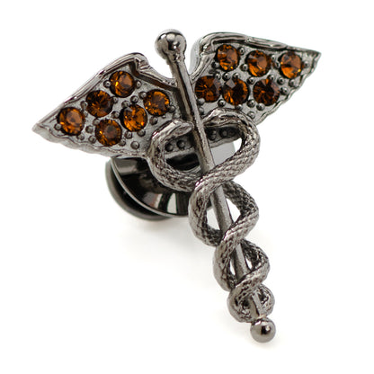 Caduceus Pave Gunmetal Lapel Pin Image 1