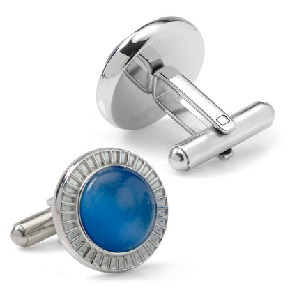 Radiant Blue Catseye Stainless Steel Cufflinks Image 3