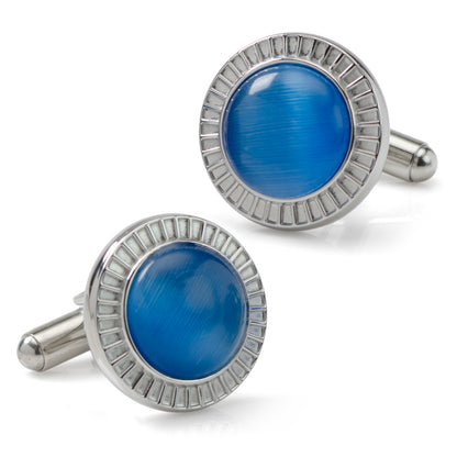 Radiant Blue Catseye Stainless Steel Cufflinks Image 1