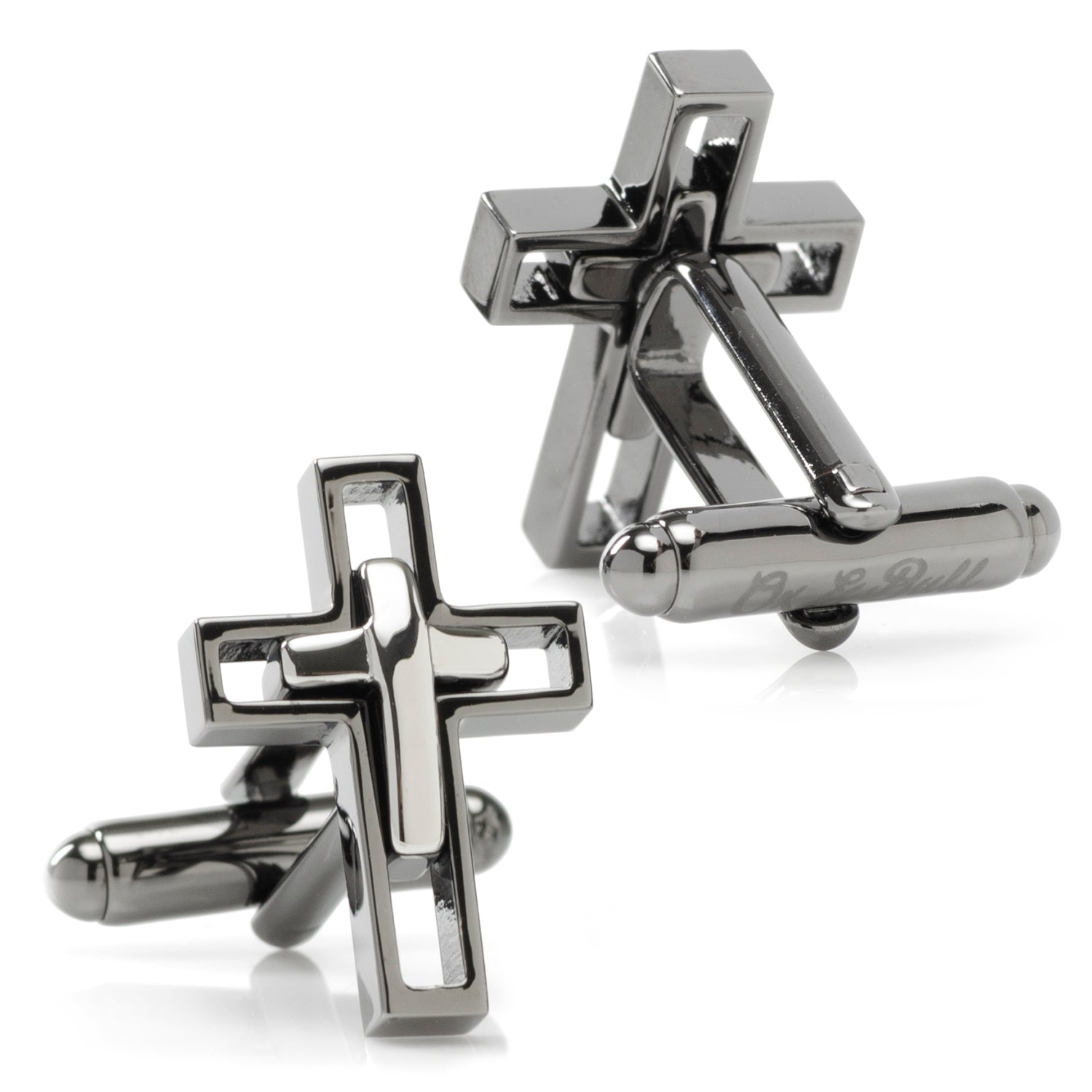 Gun Metal Cut Out Cross Cufflinks Image 2