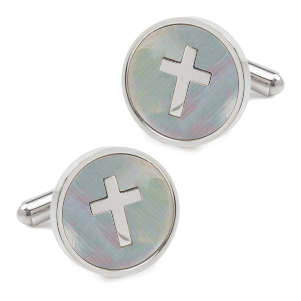 Cross Mother of Pearl Stainless Steel Cufflinks Image 1
